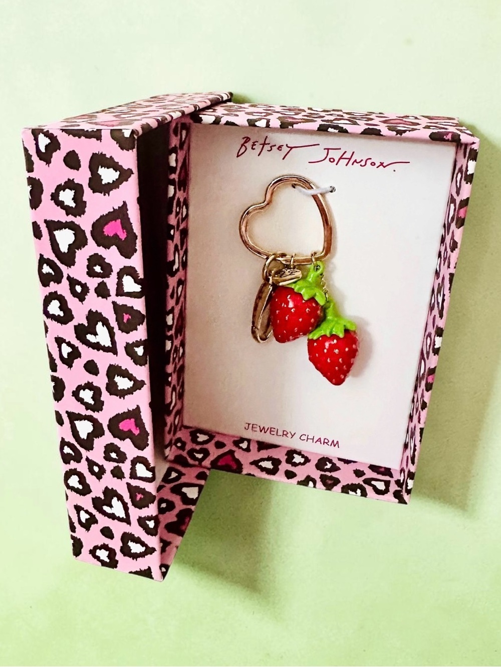 Betsey Johnson Red and Green Strawberry Keychain Charm - Picture 2 of 12